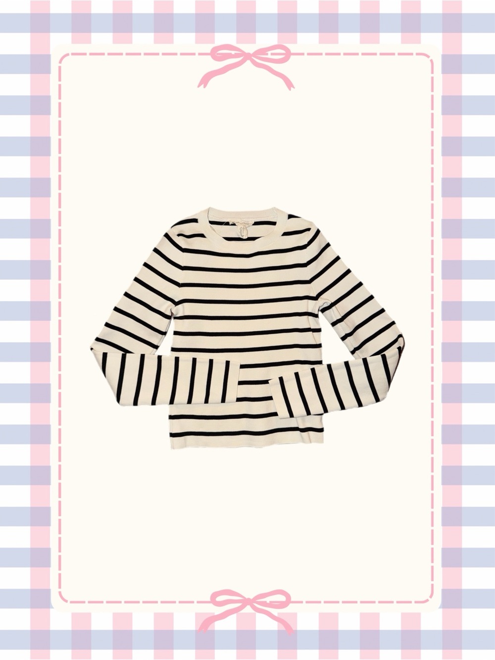 Happily Grey - Striped Long-Sleeve Crewneck Top - Cream & Black